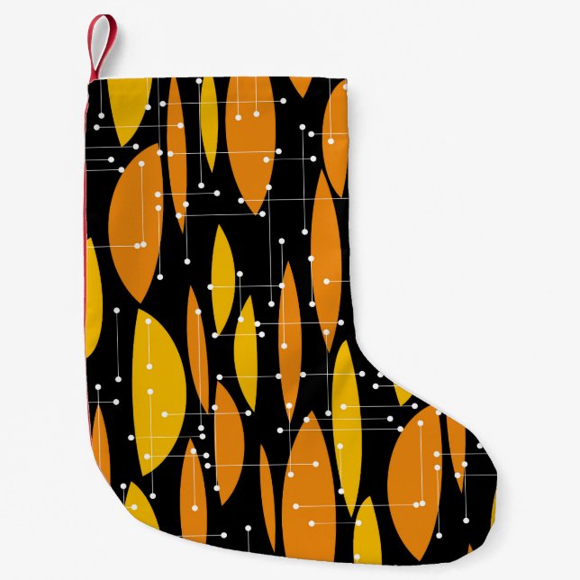 Atomic style, black orange geometric pattern. small christmas stocking (Front)