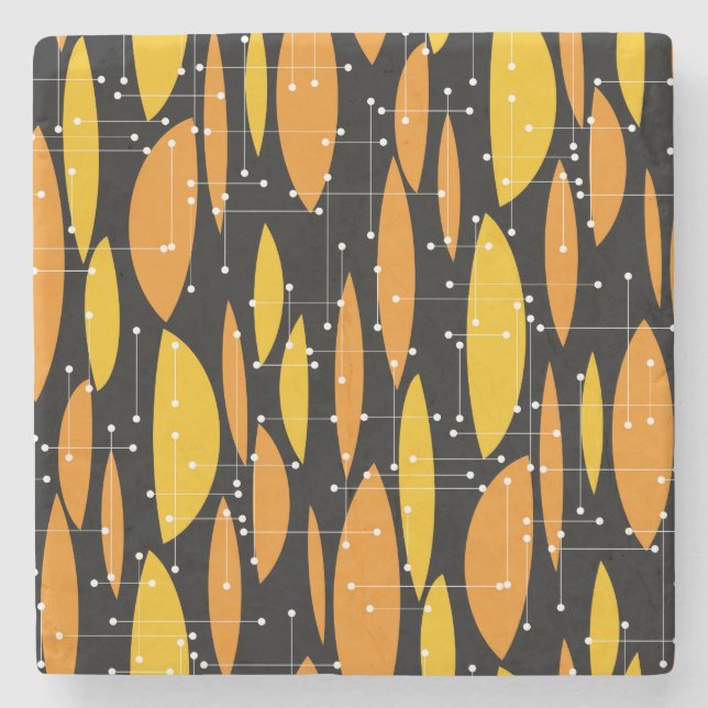 Atomic style, black orange geometric pattern. stone coaster (Front)