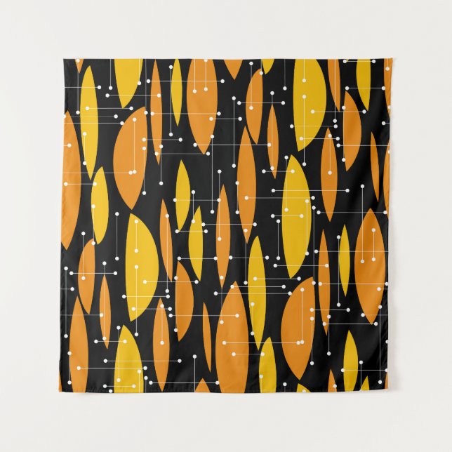 Atomic style, black orange geometric pattern. tapestry (Front)