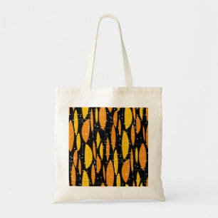 Atomic style, black orange geometric pattern. tote bag