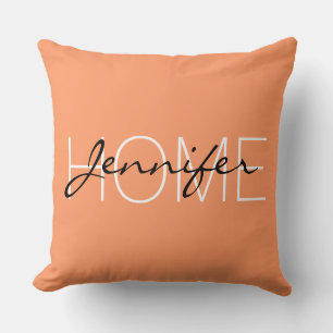 Atomic tangerine colour home monogram cushion