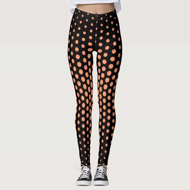 Atomic Tangerine Techno Dot Pattern Leggings (Front)