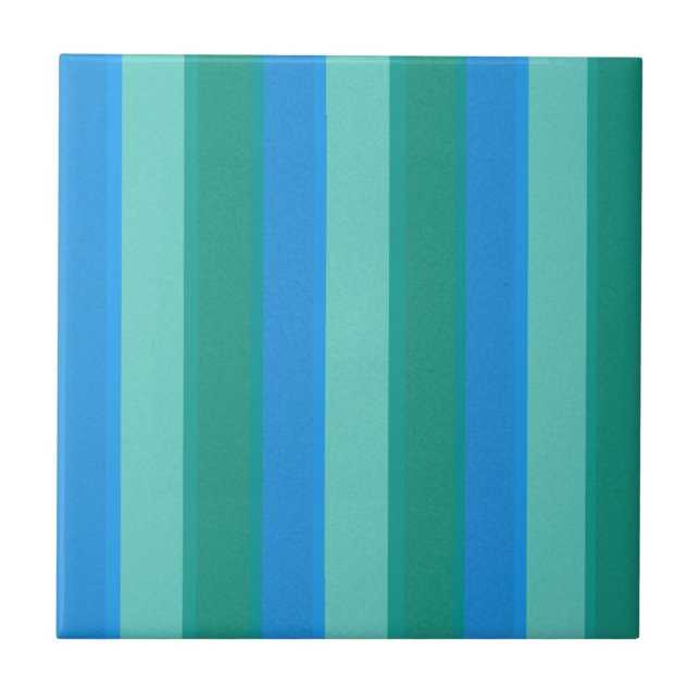 Atomic Teal & Turquoise Stripes Ceramic Tile (Front)