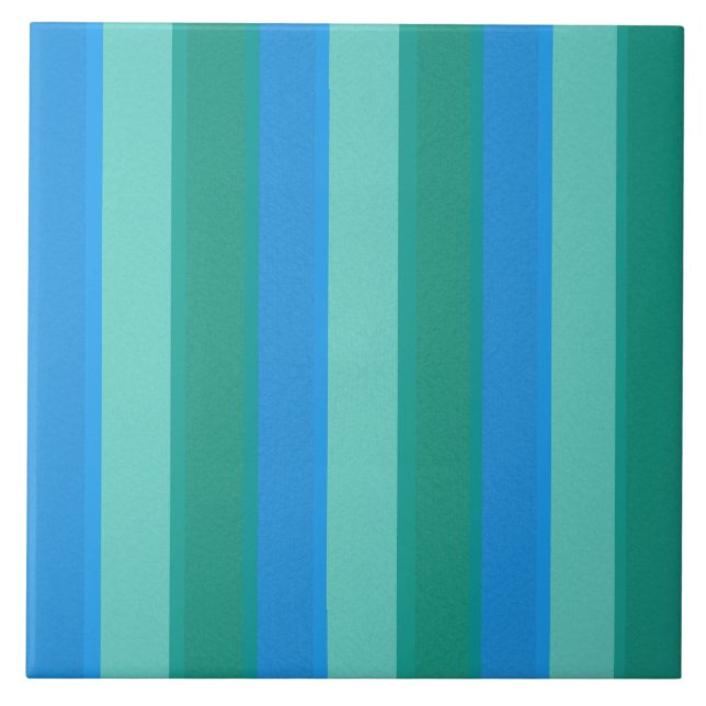 Atomic Teal & Turquoise Stripes Ceramic Tile (Front)