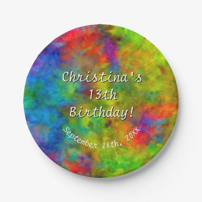 [Atomic Tie-Dye] Psychedelic Rainbow Colours Paper Plate (Front)