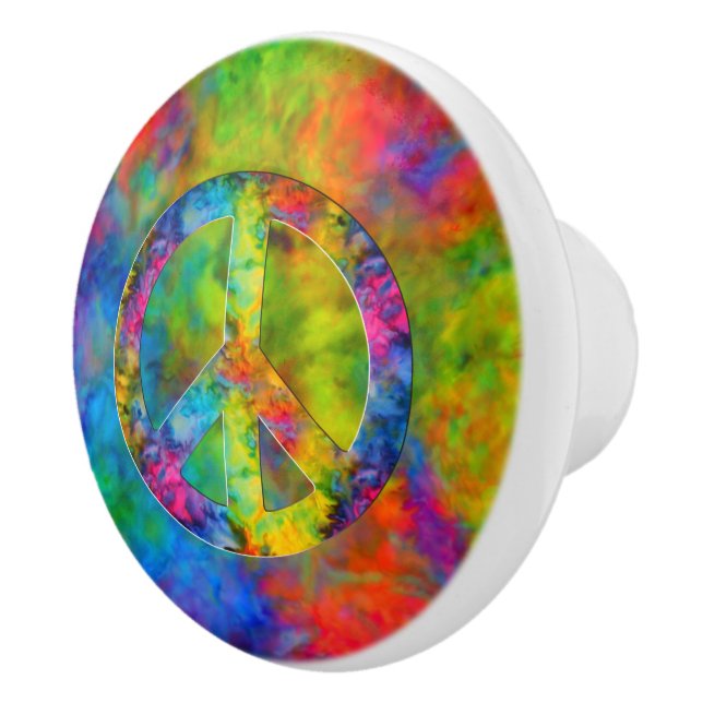 [Atomic Tie-Dye] Rainbow Colours Peace Sign Symbol Ceramic Knob (Right)