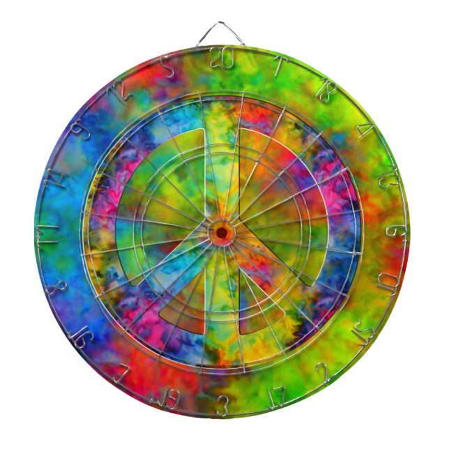 [Atomic Tie-Dye] Rainbow Colours Peace Sign Symbol Dartboard (Front)