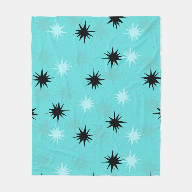 Atomic Turquoise Starbursts Fleece Blanket (Front)
