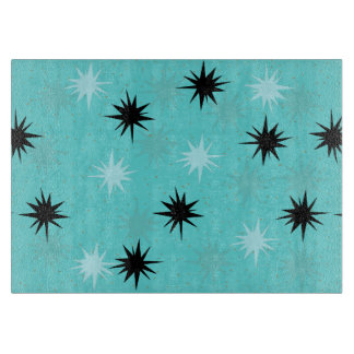 Atomic Turquoise Starbursts Glass Cutting Board