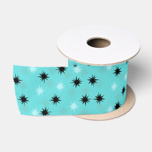Atomic Turquoise Starbursts Satin Ribbon