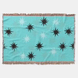 Atomic Turquoise Starbursts Throw Blanket