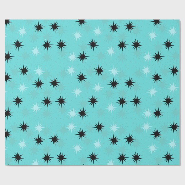 Atomic Turquoise Starbursts Wrapping Paper (Flat)