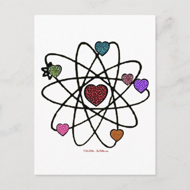 Atomic Valentine Leopard Print Hearts Holiday Postcard (Front)