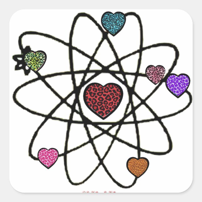 Atomic Valentine Leopard Print Hearts Square Sticker (Front)