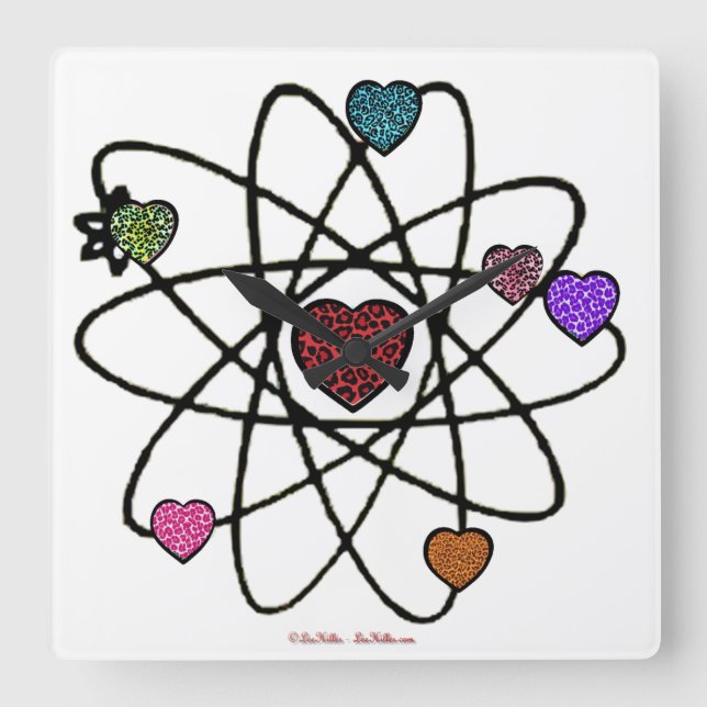 Atomic Valentine Leopard Print Hearts Square Wall Clock (Front)