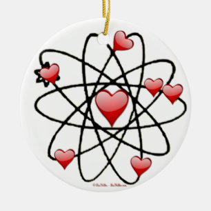 Atomic Valentine Red Hearts Ceramic Tree Decoration