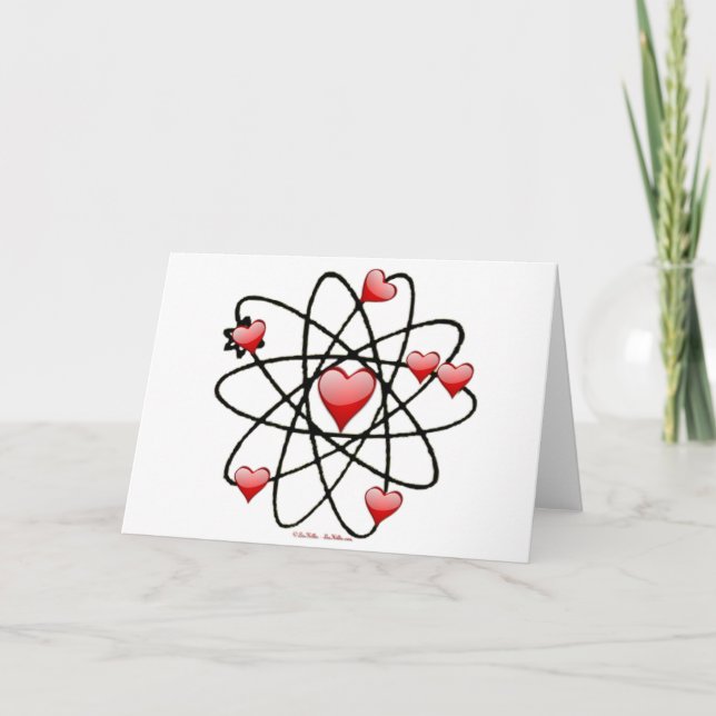Atomic Valentine Red Hearts Holiday Card (Front)