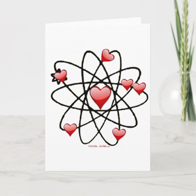 Atomic Valentine Red Hearts Holiday Card (Front)