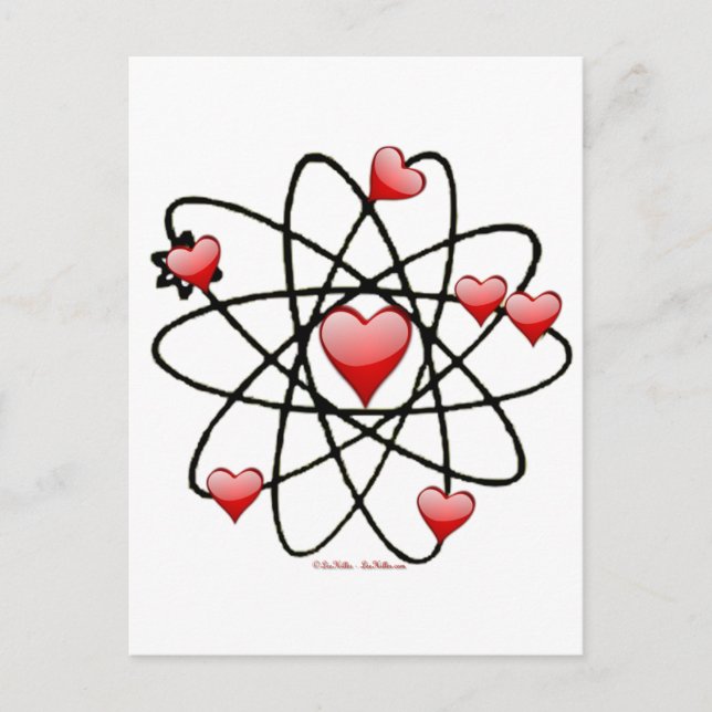 Atomic Valentine Red Hearts Holiday Postcard (Front)