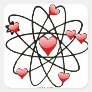 Atomic Valentine Red Hearts Square Sticker