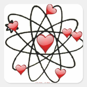 Atomic Valentine Red Hearts Square Sticker