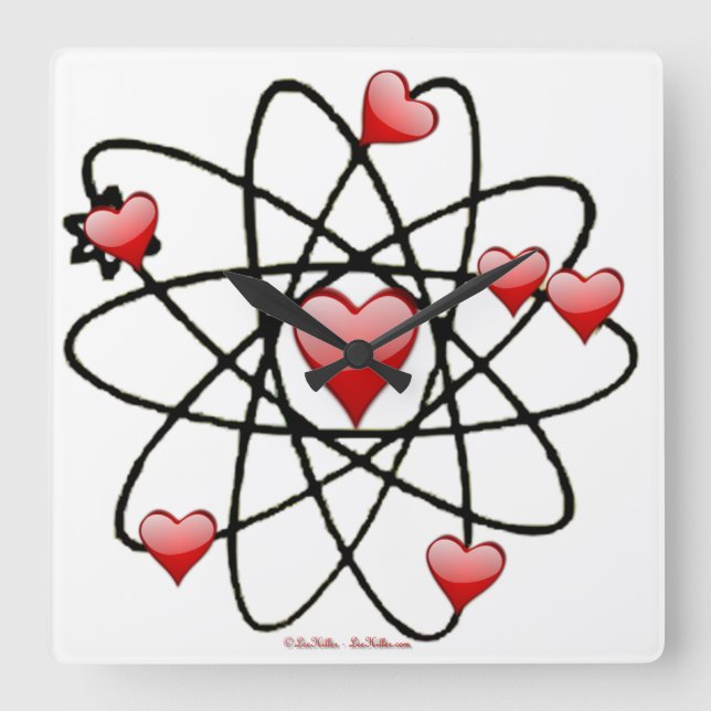 Atomic Valentine Red Hearts Square Wall Clock (Front)