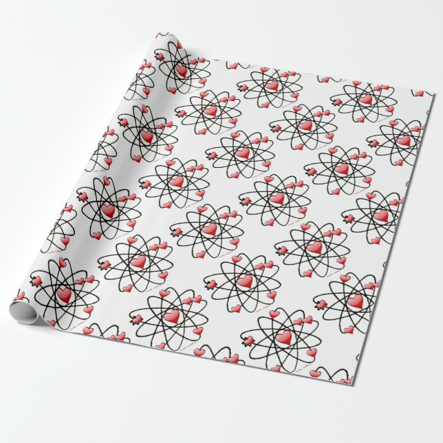 Atomic Valentine Red Hearts Wrapping Paper (Unrolled)