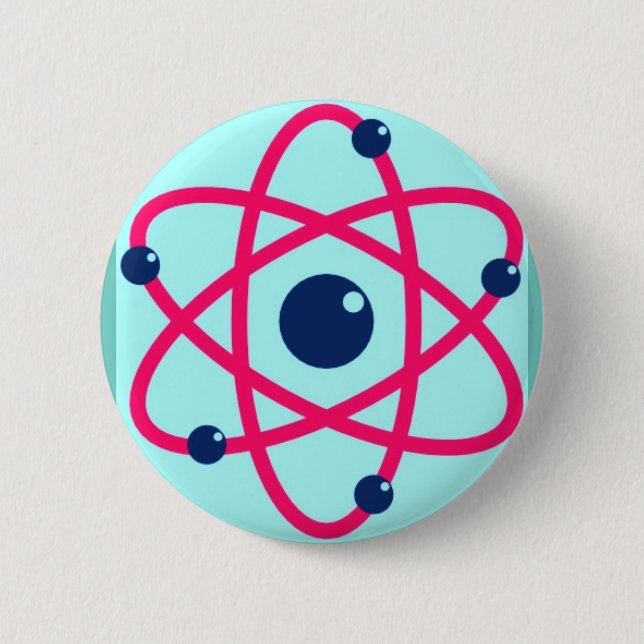 Atoms Matter! Pink & Blue Atom 6 Cm Round Badge (Front)