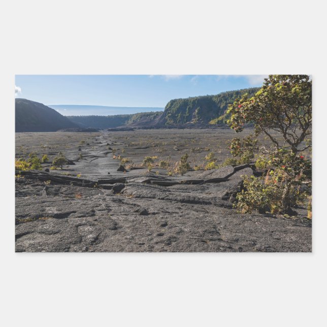 atop dry lava bed of kilauea iki crater rectangular sticker (Front)