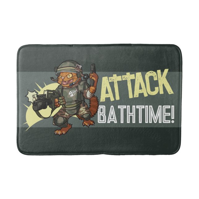 Attack Bathtime! Sci-fi Marine Ginger Cat Cartoon Bath Mat (Front)