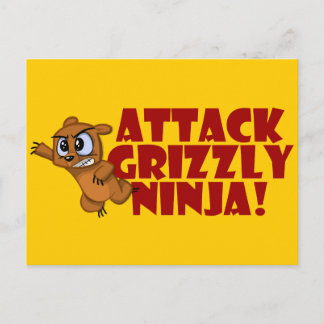 Attack Grizzly Ninja Postcard