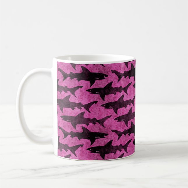 Attack of the Hot Pink Sharks Funny Coffee Mug (Left)