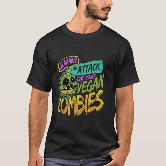 Attack Of The Vegan Zombies Vegetarian Halloween  T-Shirt (Front)
