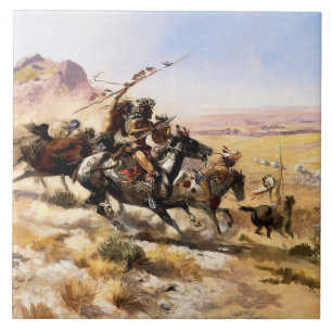“Attack on a Wagon Train” by Charles M Russell Tile