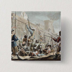 Attack on Boulogne-Sur-Mer, engraved by Jean Bapti 15 Cm Square Badge