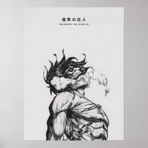 Attack Titan Figure Dark Anime Line Art Poster