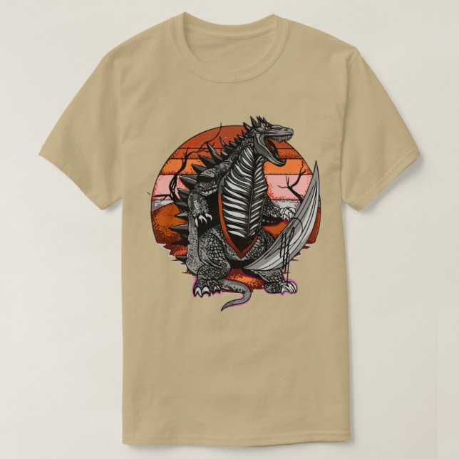 Attacking dinosaur with sun in the background T-Shirt (Design Front)