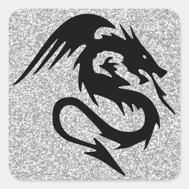 Attacking Dragon on Silver Square Sticker (Front)