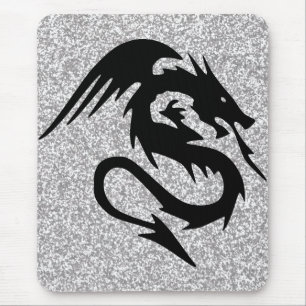 Attacking Dragon Silhouette on Silver Mouse Mat