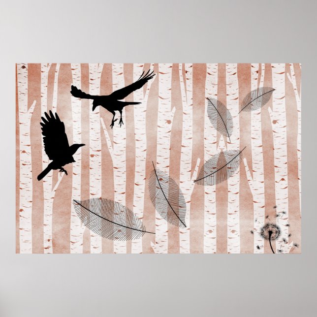 Attempted Murder of Crows in White Birch Forest  Poster (Front)