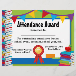 Attendance Award Certificate Customisable 8.5x11