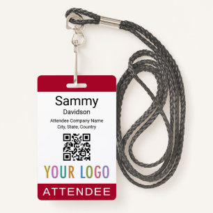 Attendee Badge Event Guest QR Code Logo Dark Red ID Badge