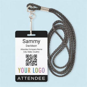 Attendee Event Badge Conference QR Code Logo Black ID Badge