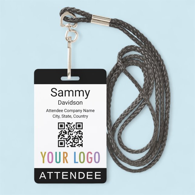 Attendee Event Badge Conference QR Code Logo Black ID Badge (MISOOK Attendee Badge with QR Code and Logo Black)