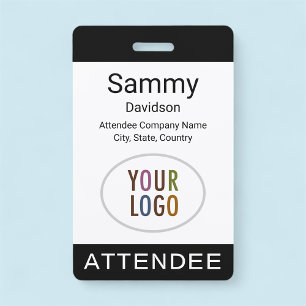 Attendee Event Badge Logo Lanyard Clip Reel Black ID Badge