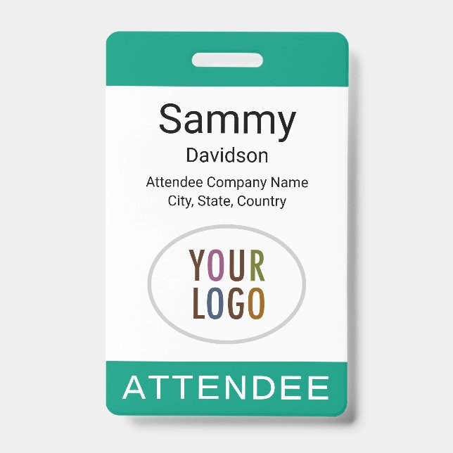 Attendee Name Badge Logo Lanyard Clip Reel Green ID Badge (Front)