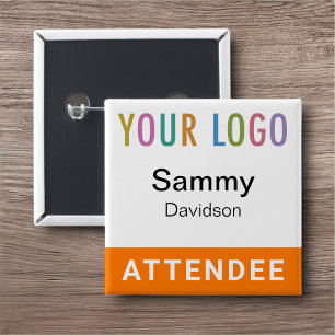 Attendee Name Tag Company Logo Pin Back Square