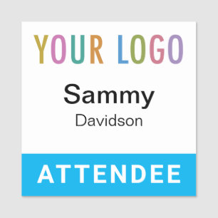 Attendee Name Tag with Logo Magnetic Sky Blue 2x2