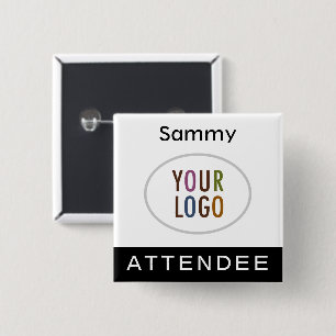 Attendee Pin Back Name Badge Square Logo Button