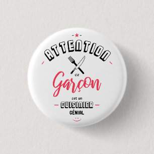 Attention ce garçon est un cuisinier génial 3 cm round badge